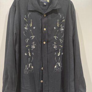 NAT NAST Black "Take Five" Ltd Ed #86 Embroidered Long Sleeves 100% Silk L
